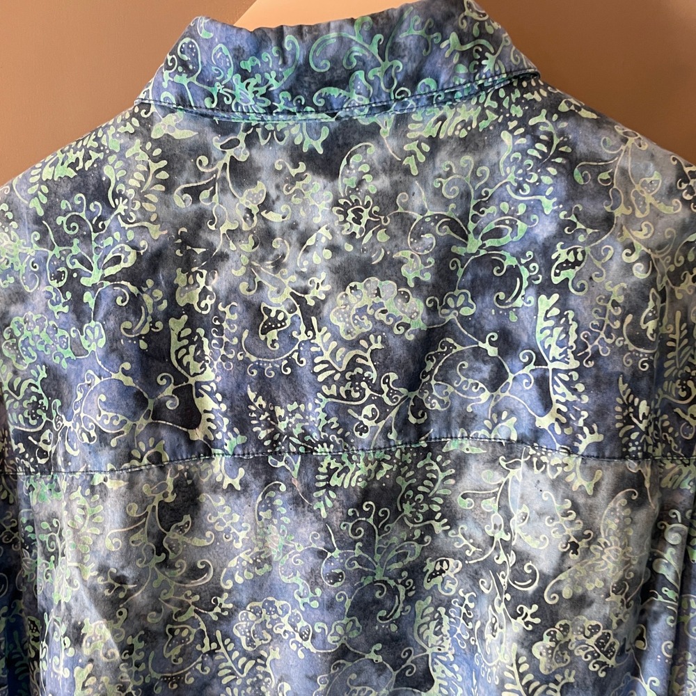 Johari West Mens XLT Batik Shirt Blue Green Tropical Floral Cotton Short Sleeve - Picture 8 of 10
